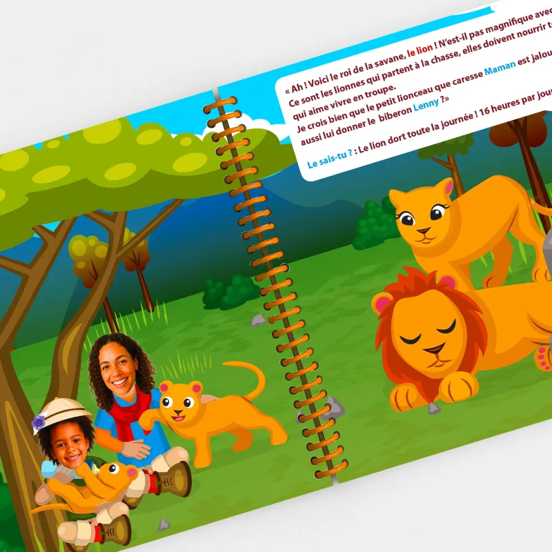 Livre personnalisé famille La savane 4 personnages | Avec Photos et Prénoms