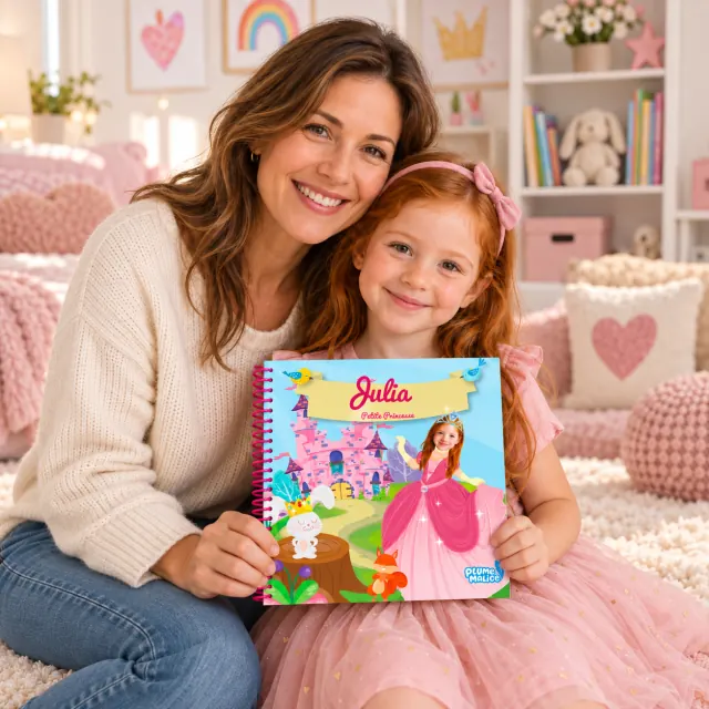 Une maman et sa fille avec le livre personnalisé Petite Princesse